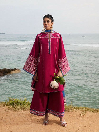 Plum Jugnu Lahore Luxury Cotton Embroidered Unstitched 3-Piece Suit-Beas