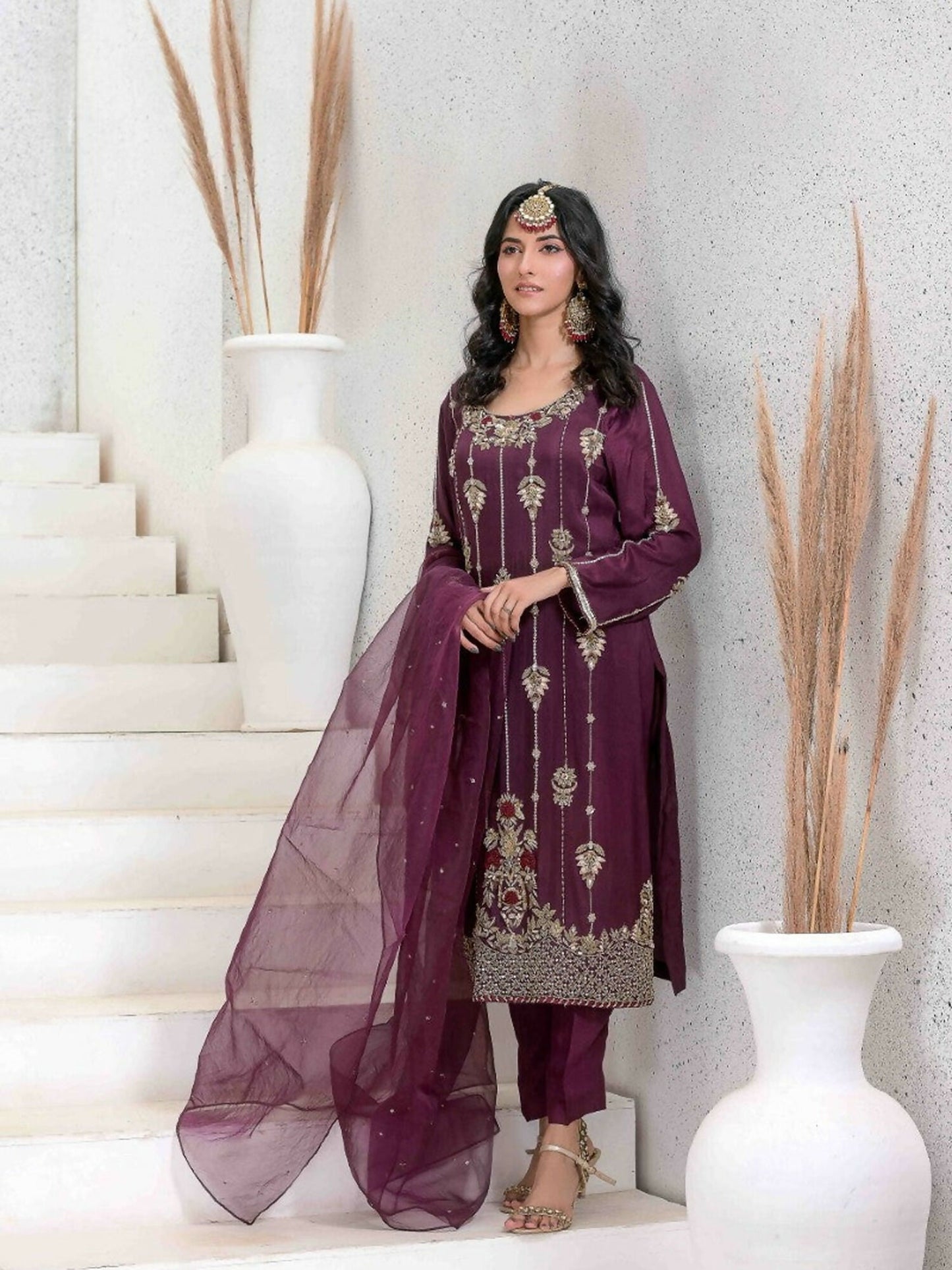 Ruby's Couture Ashiyana Pure Silk Embellished Stitched 3-Piece Suit-Parizaad
