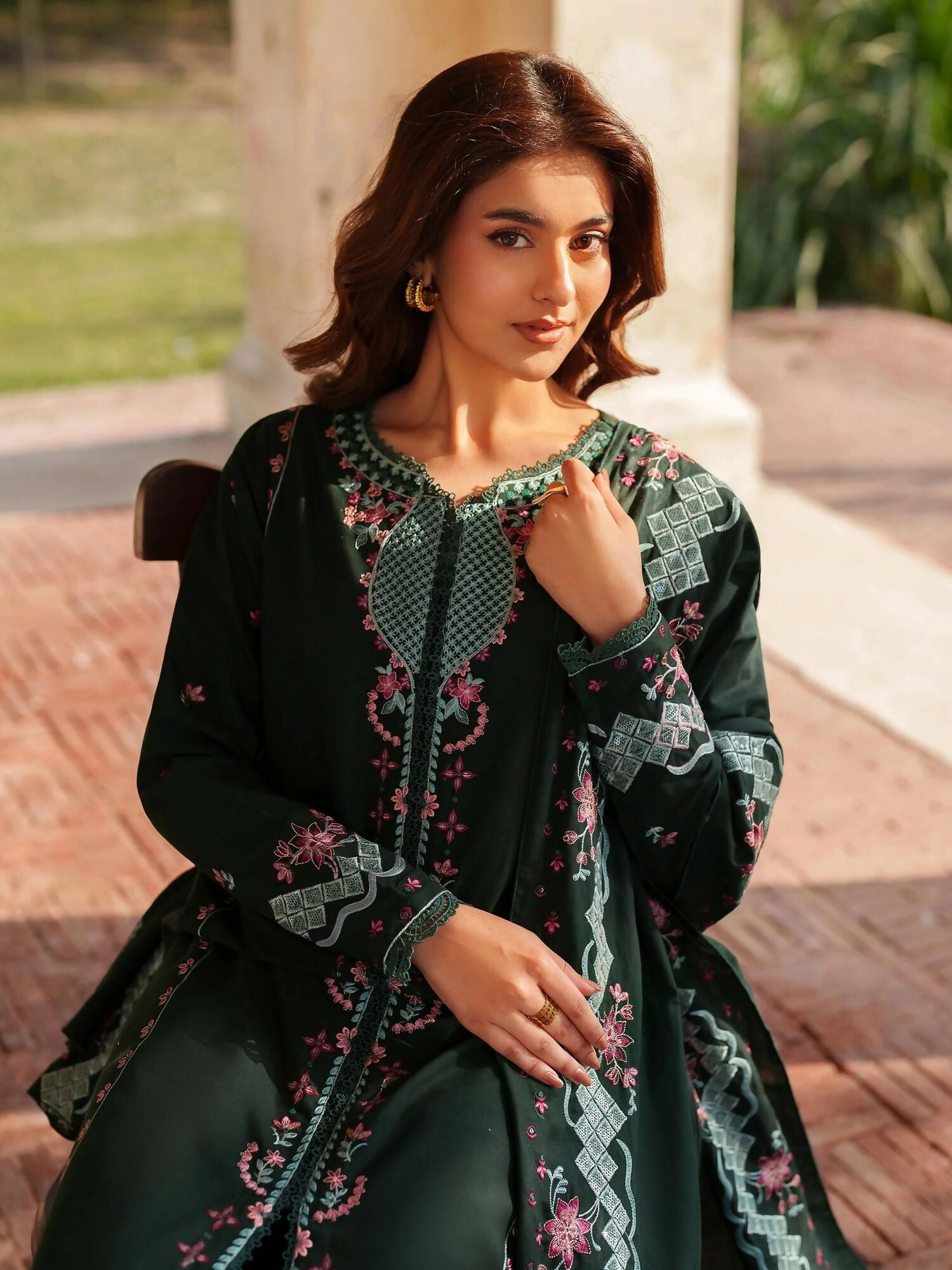 Panache Apparel Khaddar Embroidered Stitched Suit-Aylin-Green