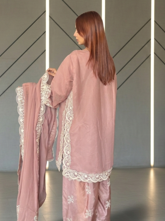 Savarna Chiffon Embroidered Stitched 3-Piece Suit