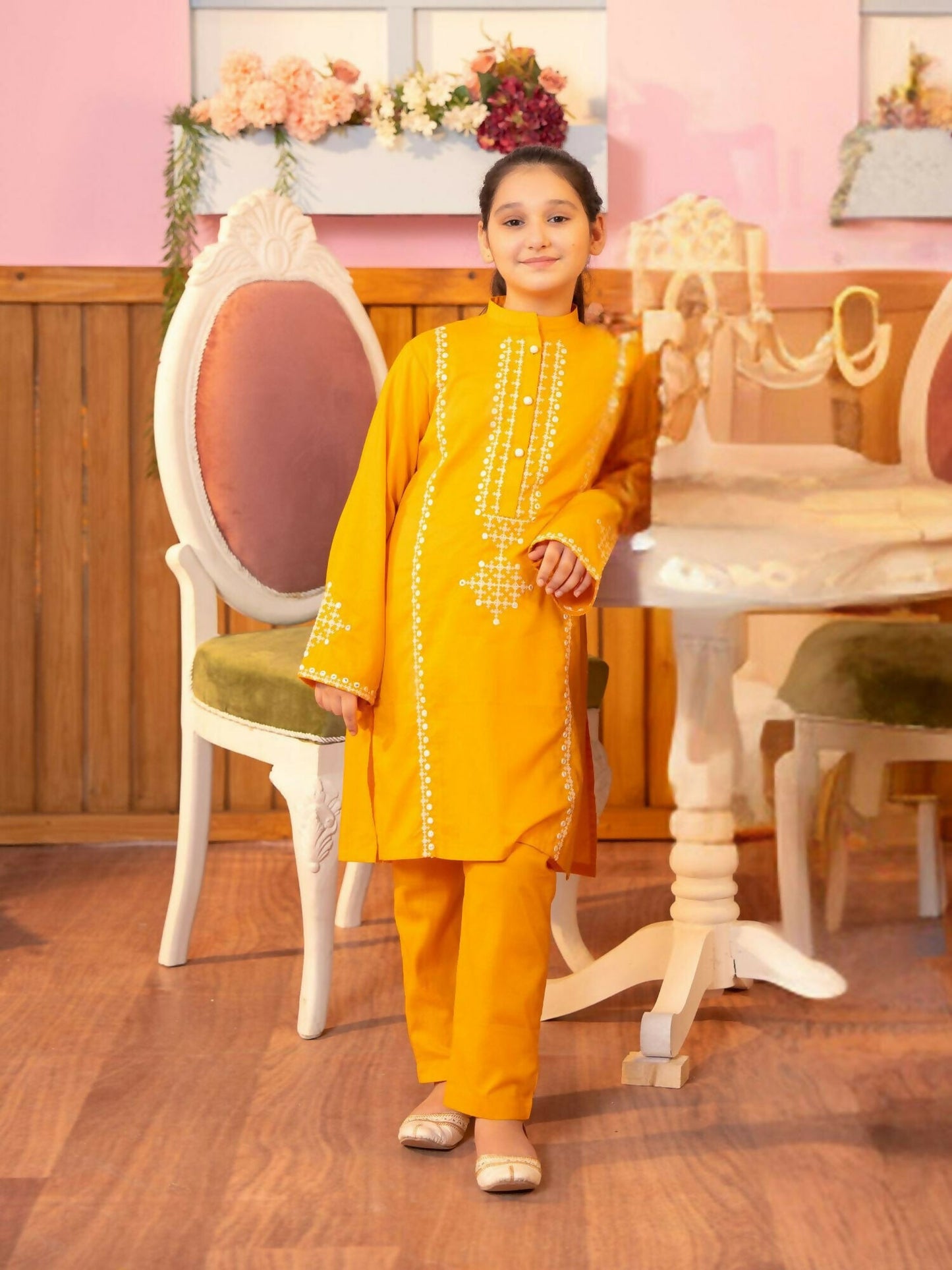 Velvour Girls Cotton Embroidered Stitched 2-Piece Suit-VG103-B