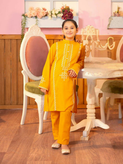 Velvour Girls Cotton Embroidered Stitched 2-Piece Suit-VG103-B