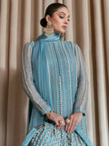 Hussain Rehar Moon In The Golden Cup Organza Embellished Stitched 3-Piece Suit-Sininen