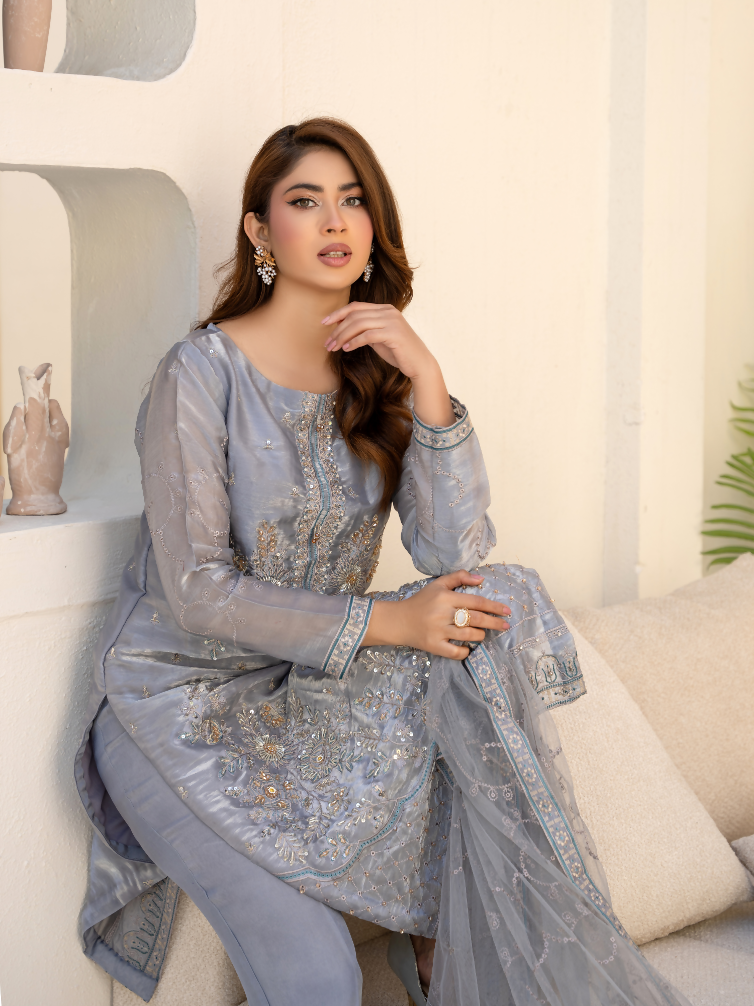Noori Silk Embroidered Stitched 3-Piece Suit