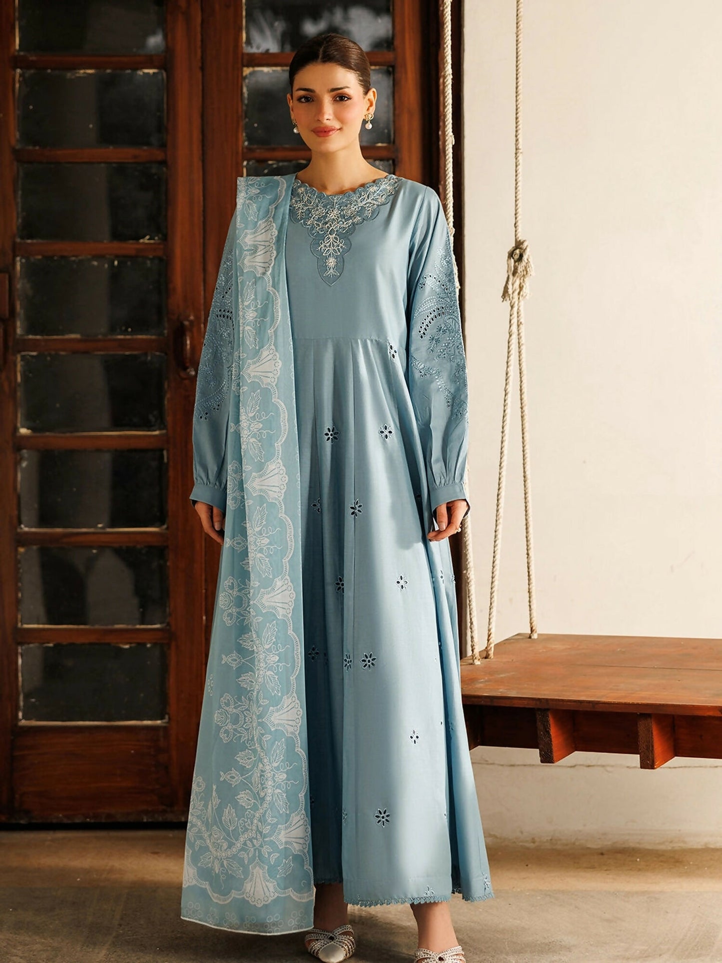 Panache Apparel Mistfall Ramadan Edit Cotton Embroidered Stitched Suit-Verve