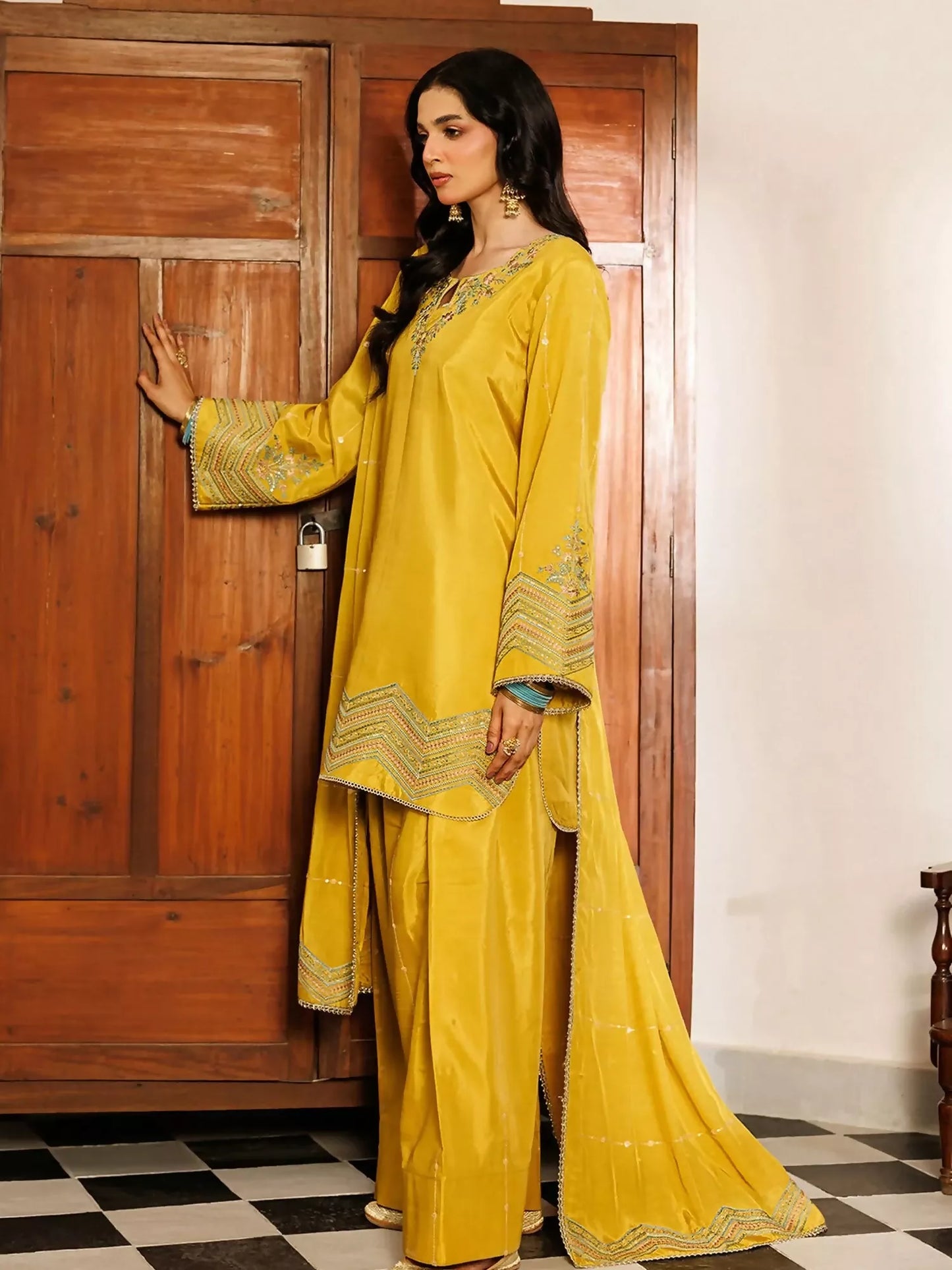 Panache Apparel Noore Eid Edit Sheesha Silk Embroidered Stitched Suit-Zimal