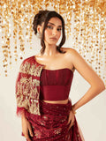 Shiza Hassan Aurora Formals Net Embellished Saree-Magma