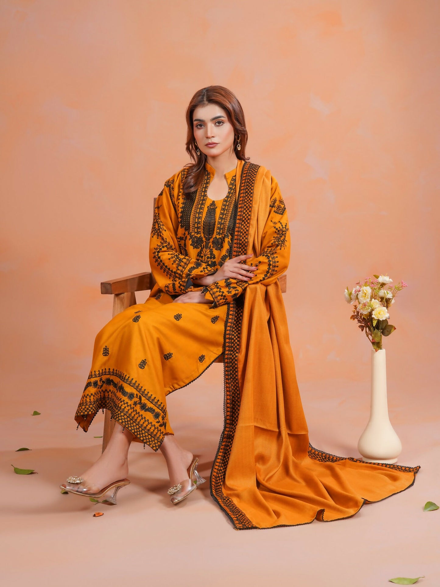 Tawakal Closet Dhanak Embroidered Stitched 3-Piece Suit-Zaitooni