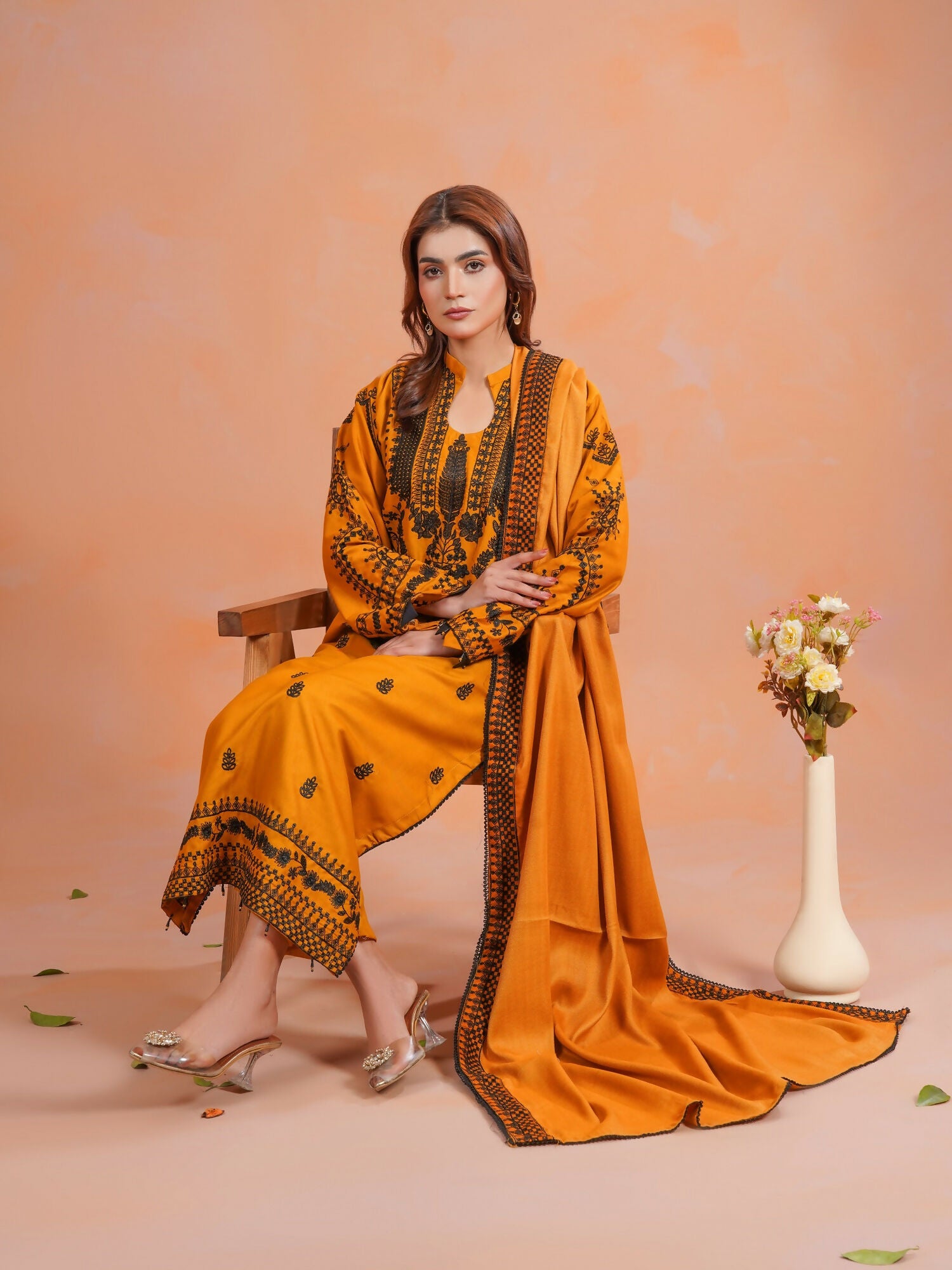 Tawakal Closet Dhanak Embroidered Stitched 3-Piece Suit-Zaitooni
