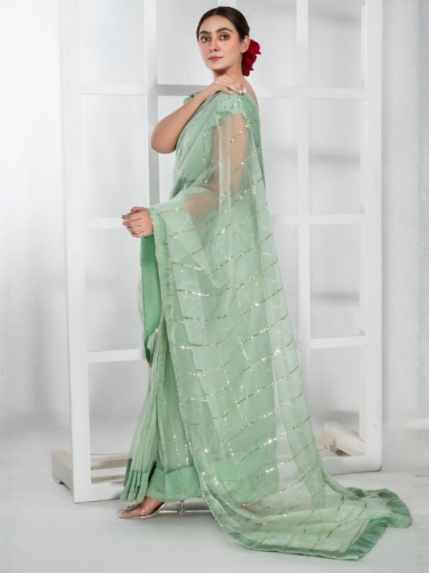 Imran Aftab Lux Winter Wedding Organza Embroidered Unstitched Saree-IASC-30