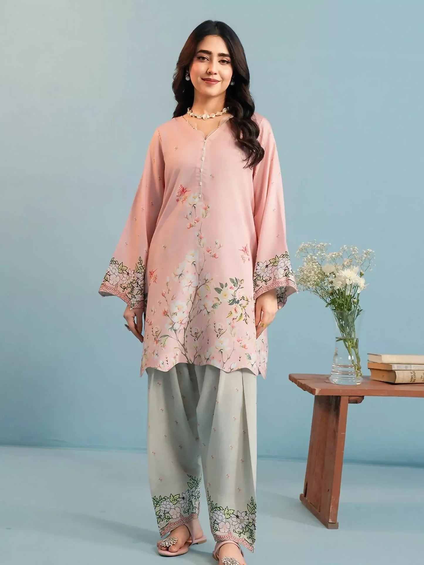Panache Apparel Dear Summer Silk Lawn Printed Stitched Suit-Bloom Side