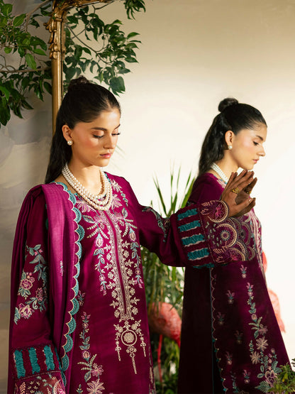 Mahnur Kaia Slub Linen Embroidered Stitched 3-Piece Suit-K- 09