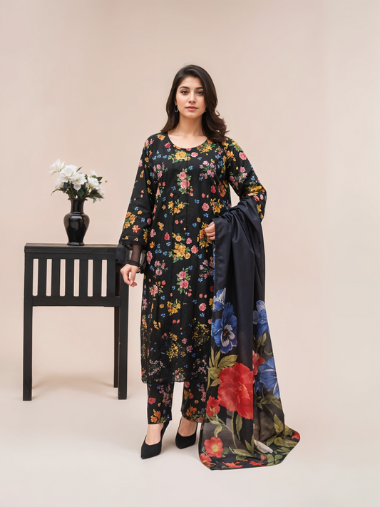Black Masoori Summer Lawn 3-Piece Stitched - 06