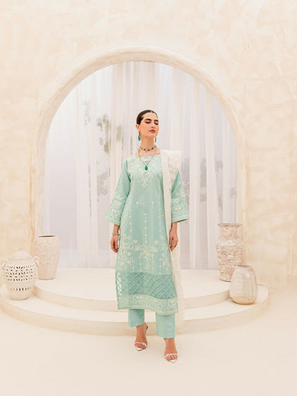Panache Apparel Chambray Katan Embroidered Stitched Suit-Sky