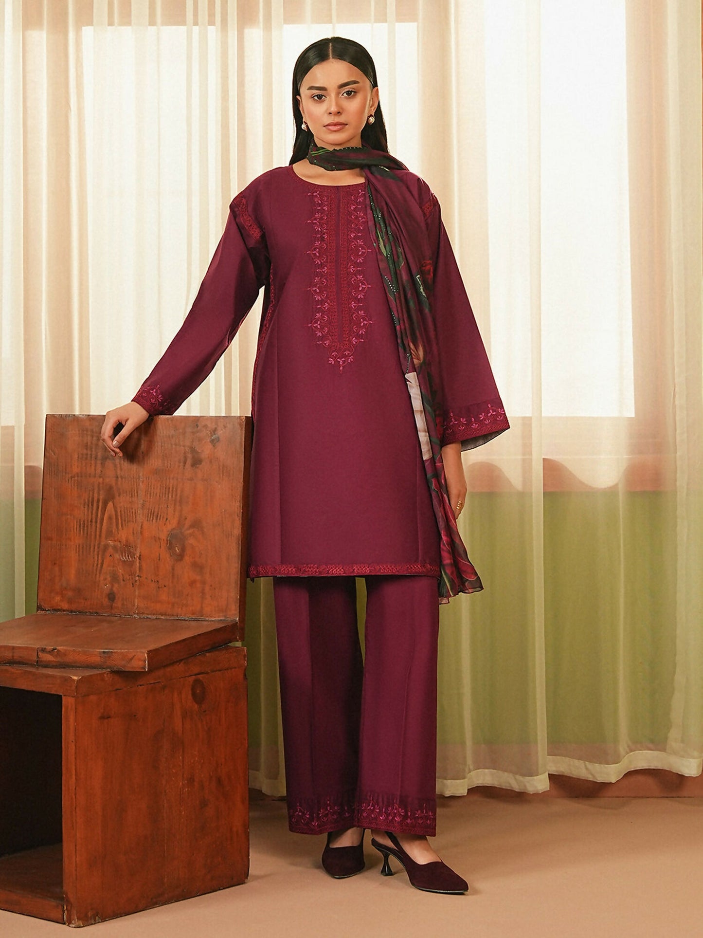 Mannat Clothing Summer-Sky Lawn Embroidered Stitched Suit-Plum