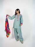 HU Studios Karam Collection Lawn Embroidered Stitched 2-Piece Suit-Ferozi
