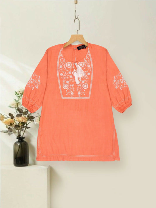 Peach Velvour Girls Printed Co-ord Set-VG58-A