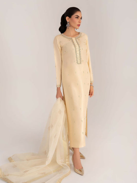 Allure By IH Raw Silk Embellished Stitched 3-Piece Suit-Opal