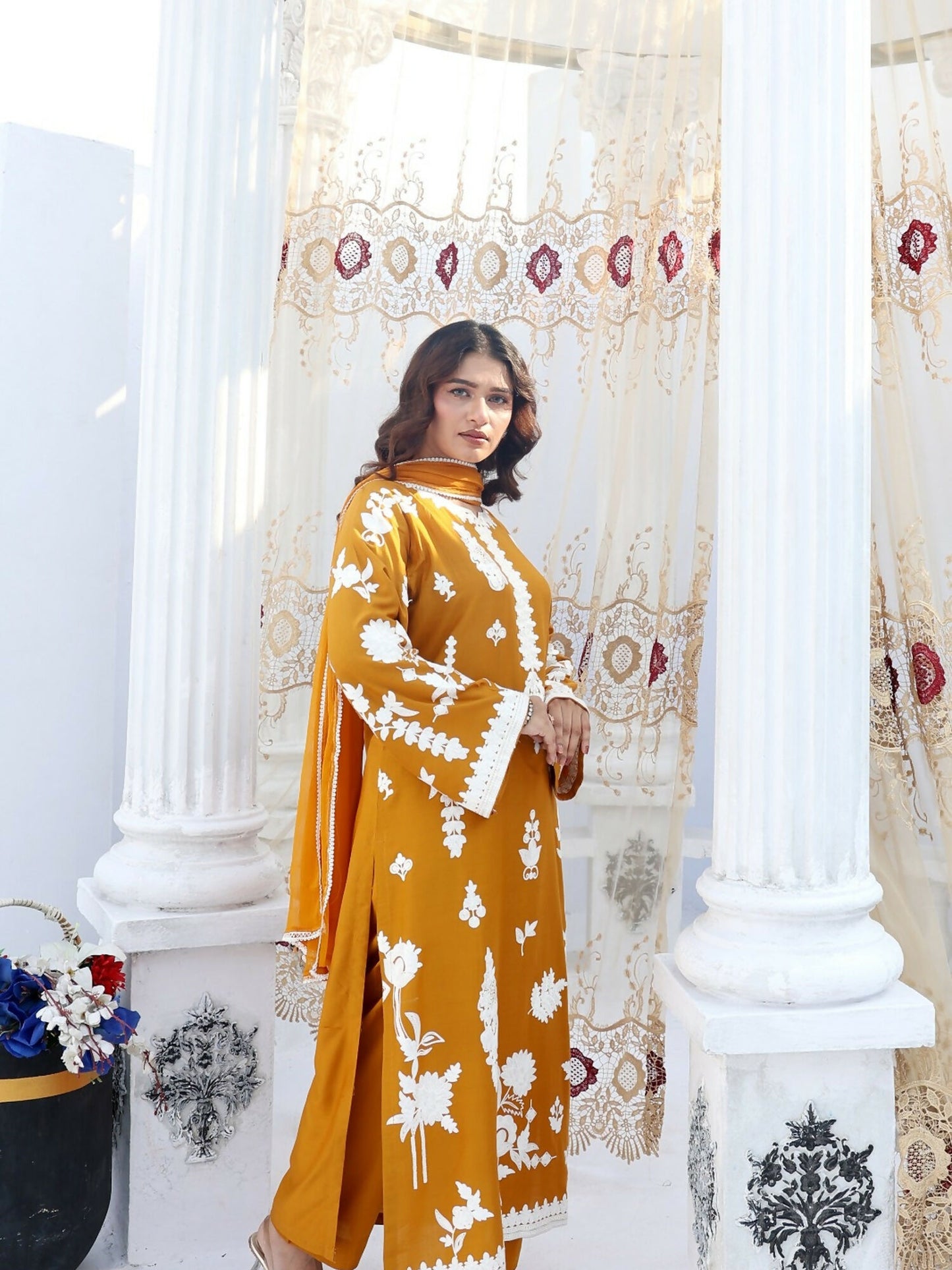 RB Pret & Couture Linen Embroidered Stitched 3-Piece Suit-02