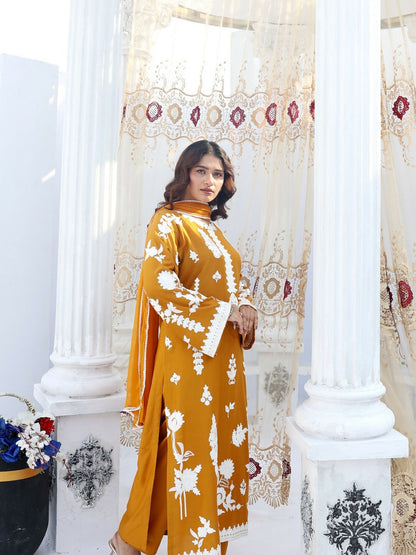 RB Pret & Couture Linen Embroidered Stitched 3-Piece Suit-02