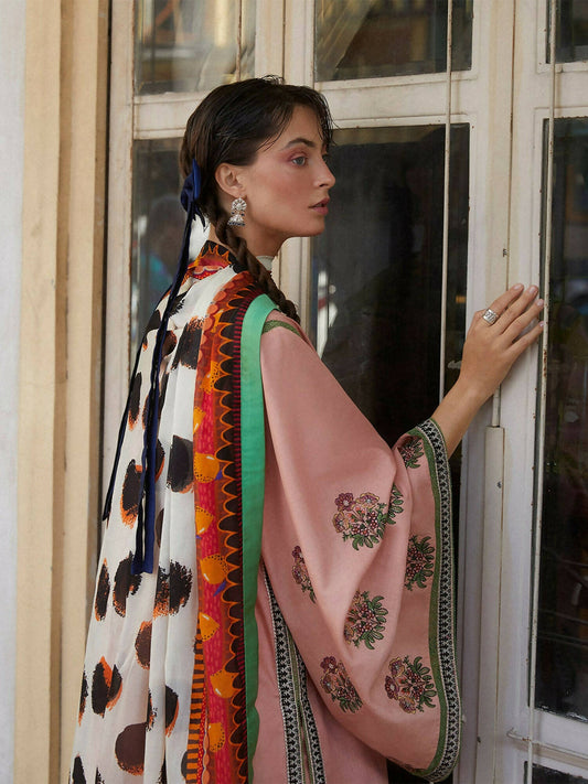 Jugnu by Hussain Rehar Womenswear SS/24 Edit II Cotton Embroidered 3-Piece Suit-Rosetta