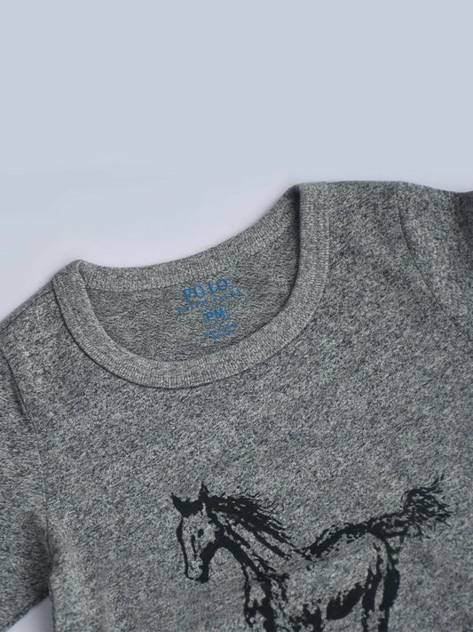 Funky Printed Long Sleeves Crew Neck Horse Tee Shirt-13762