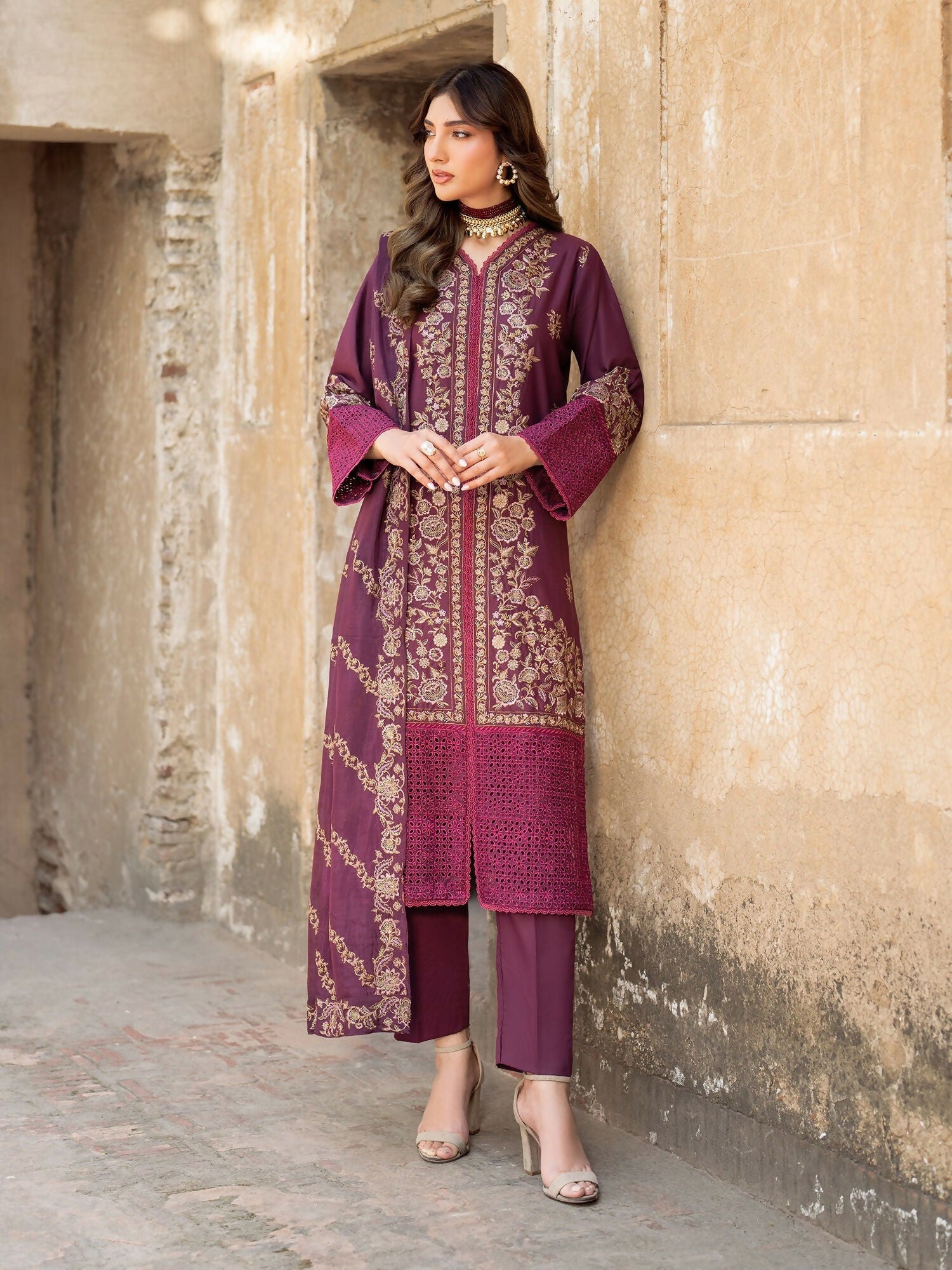 Panache Apparel Rang-e-Bahar Lawn Embroidered Stitched Suit-Almas