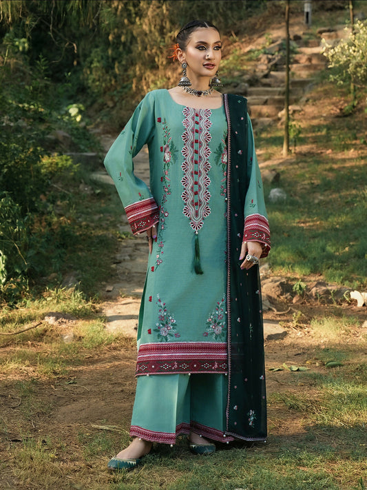 Hemstitch Lawn Embroidered Stitched 3-Piece Suit-Jade