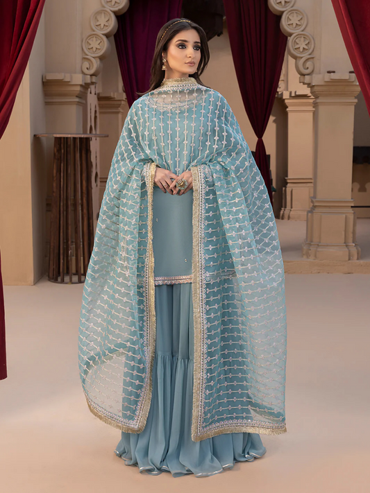 Hemstitch Raw Silk Embroidered Stitched Gharara-Layla