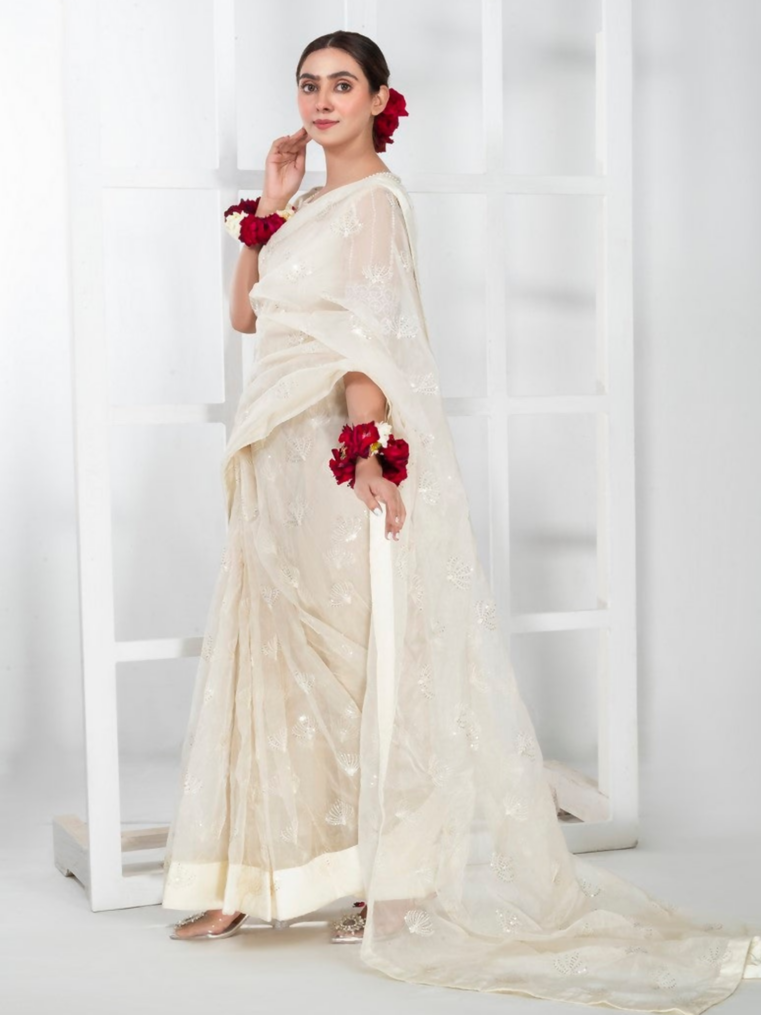 Imran Aftab Lux Winter Wedding Organza Embroidered Unstitched Saree-IASC-28