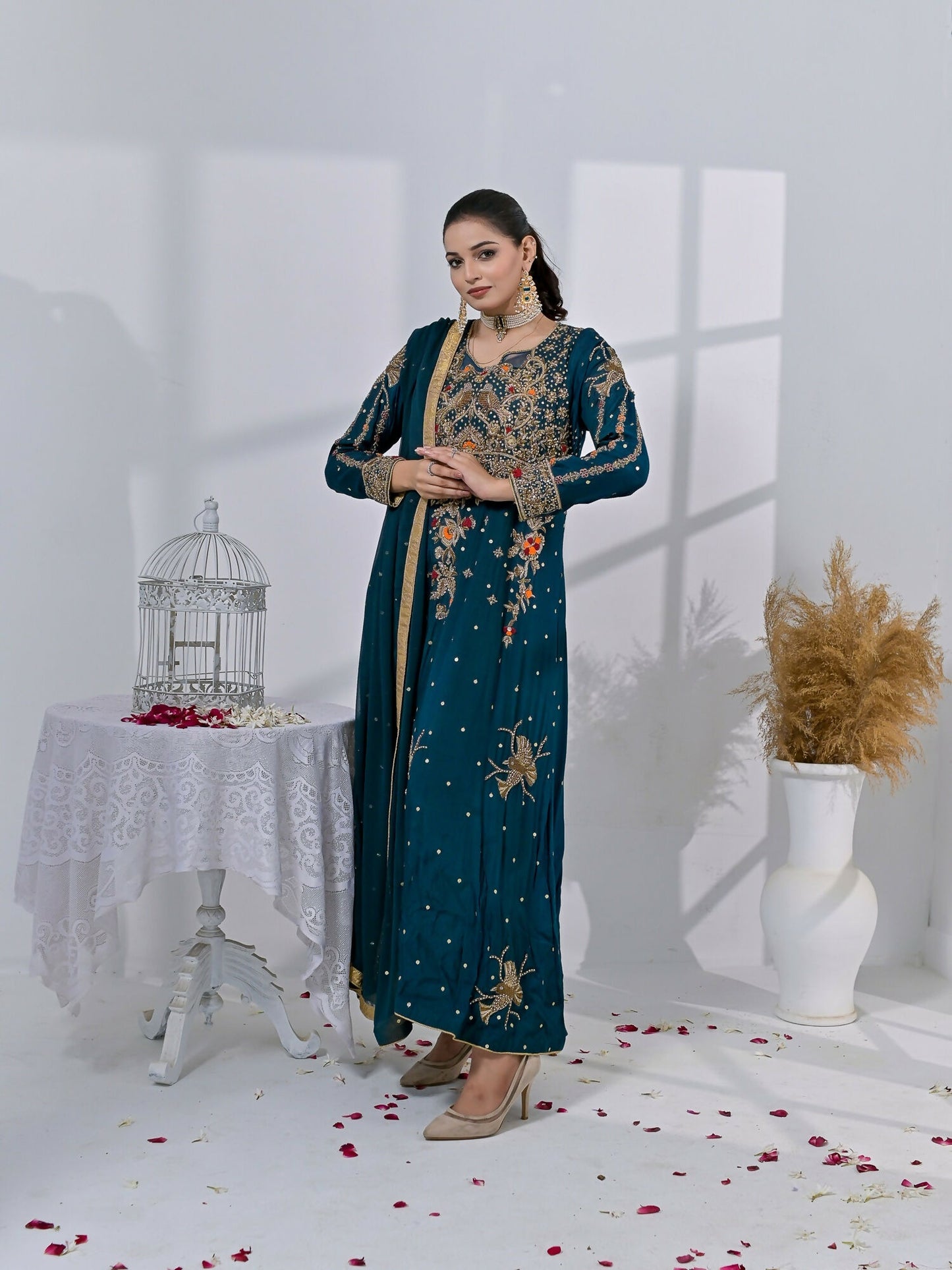 Ruby's Couture Chamak Dhamak Sheesha Silk Embellished Stitched 3-Piece Suit-Delisha