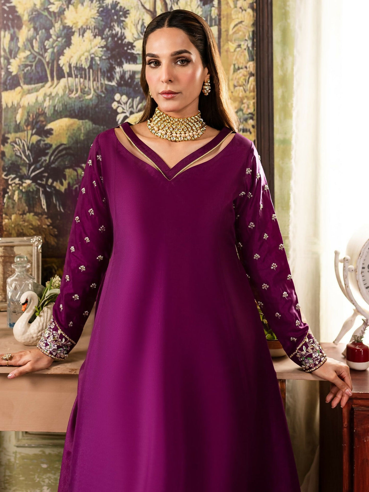 Allure By IH Raw Silk Embellished Stitched 3-Piece Suit-Anya