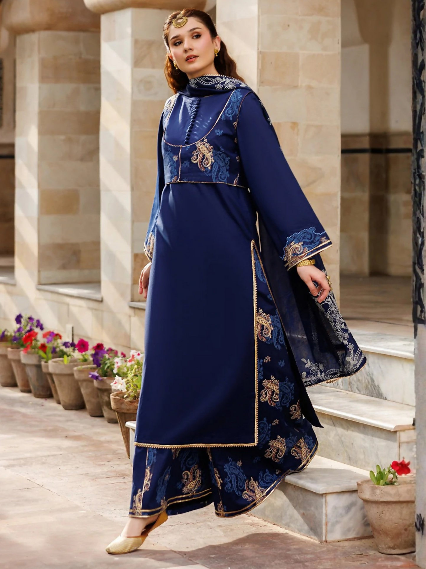 Blue Panache Apparel Noor Mahal Cotton Printed Stitched Suit-Nayirah