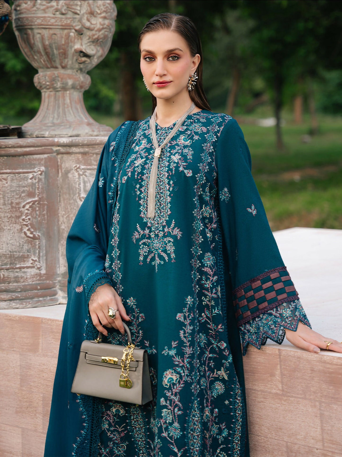 Mahnur Secret Garden Karandi Embroidered Stitched 3-Piece Suit–SG-009