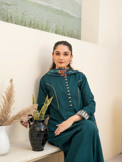 Panache Apparel Khaddar Embroidered Stitched Suit-Zinc