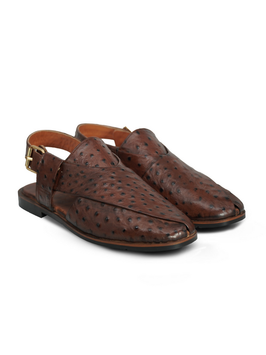 Brown cow leather Peshawari sandals with a rubber sole, combining traditional design and everyday comfort for versatile wear.