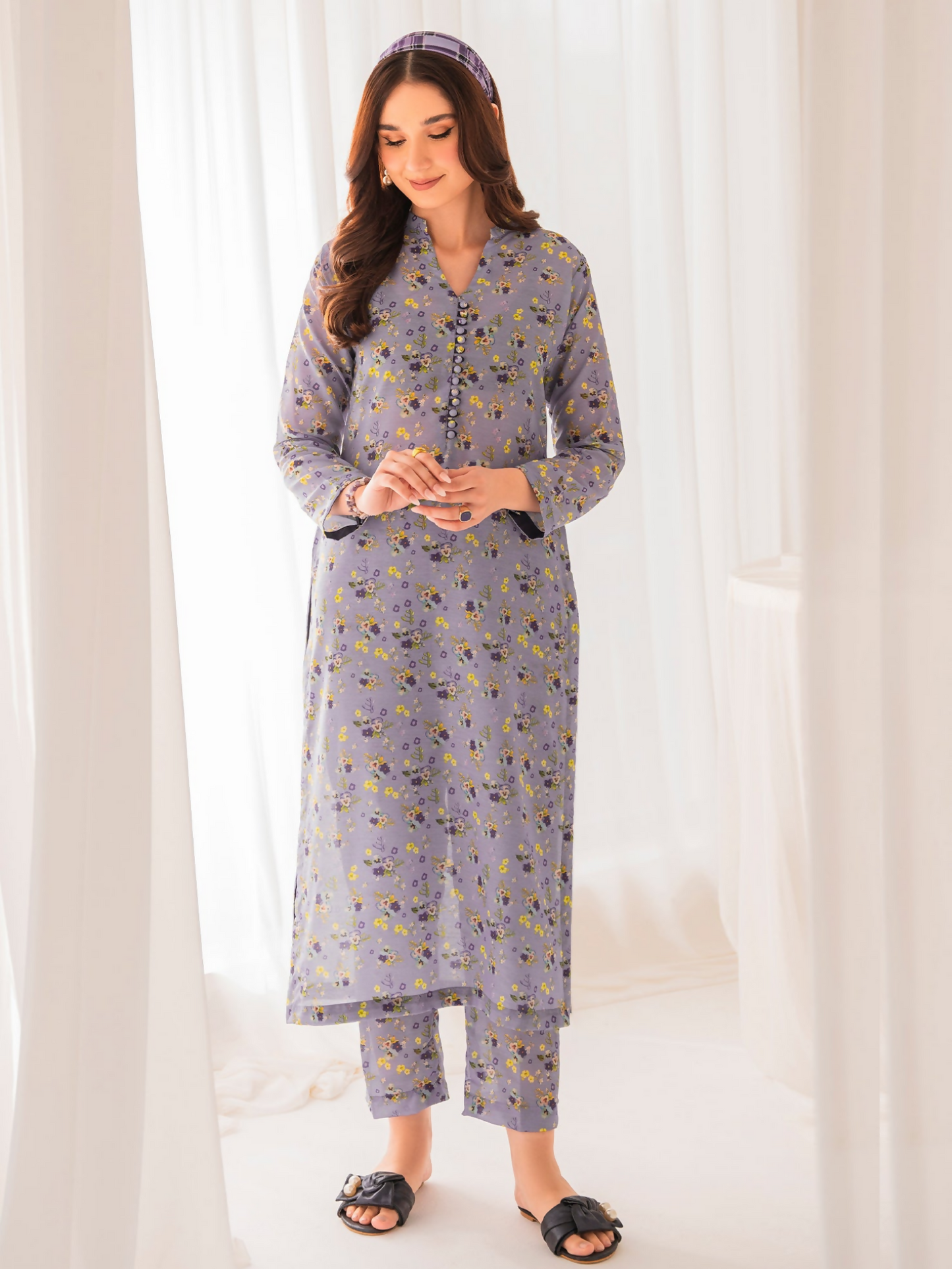 Panache Apparel Swiss Lawn Printed Stitched 2-Piece Suit-Lavender Love