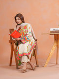 Zeephire Linen Embroidered Stitched 3-Piece Suit-Multi Beige