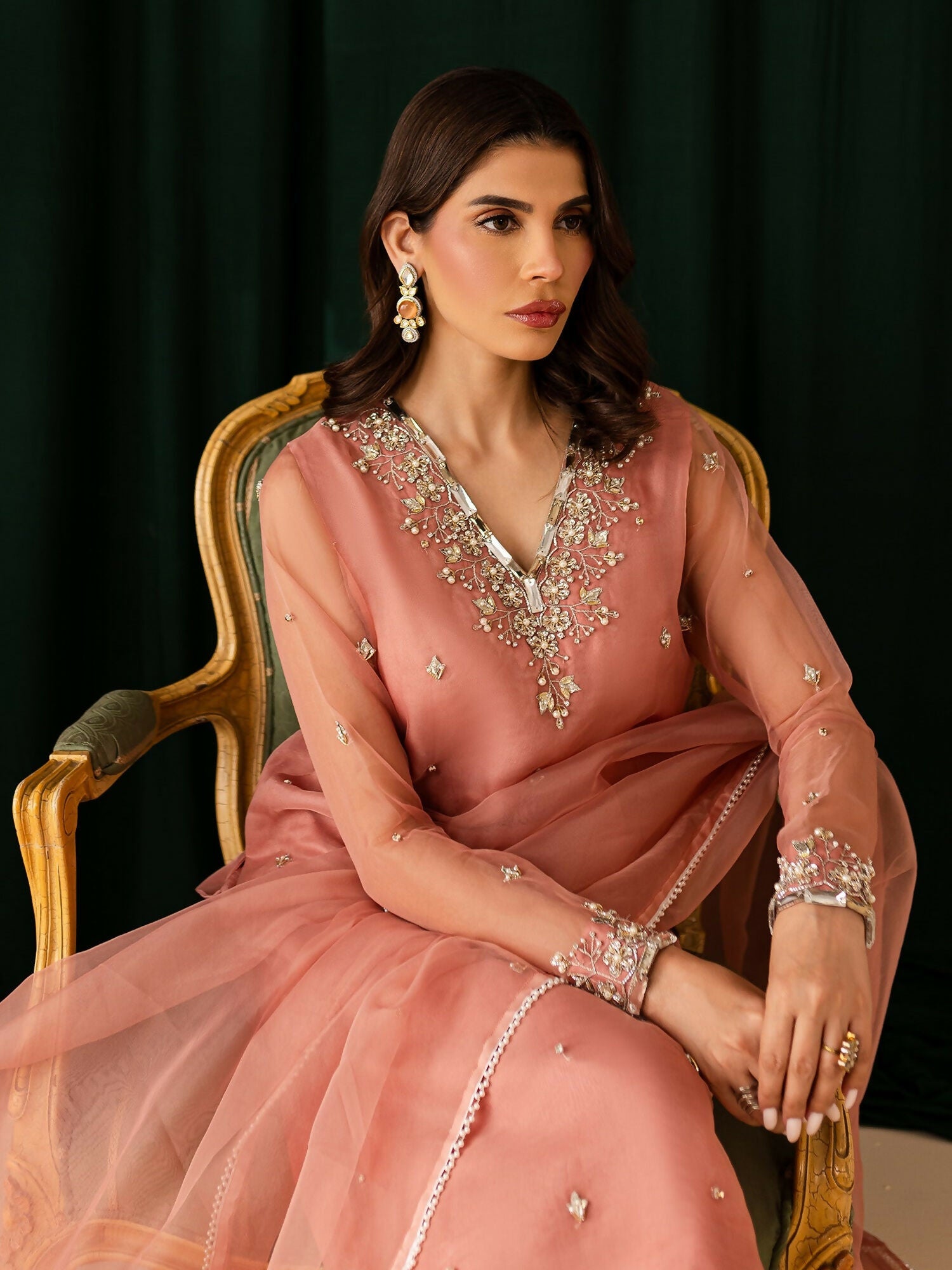 Allure By IH Organza Embellished Stitched 3-Piece Suit-Feriya
