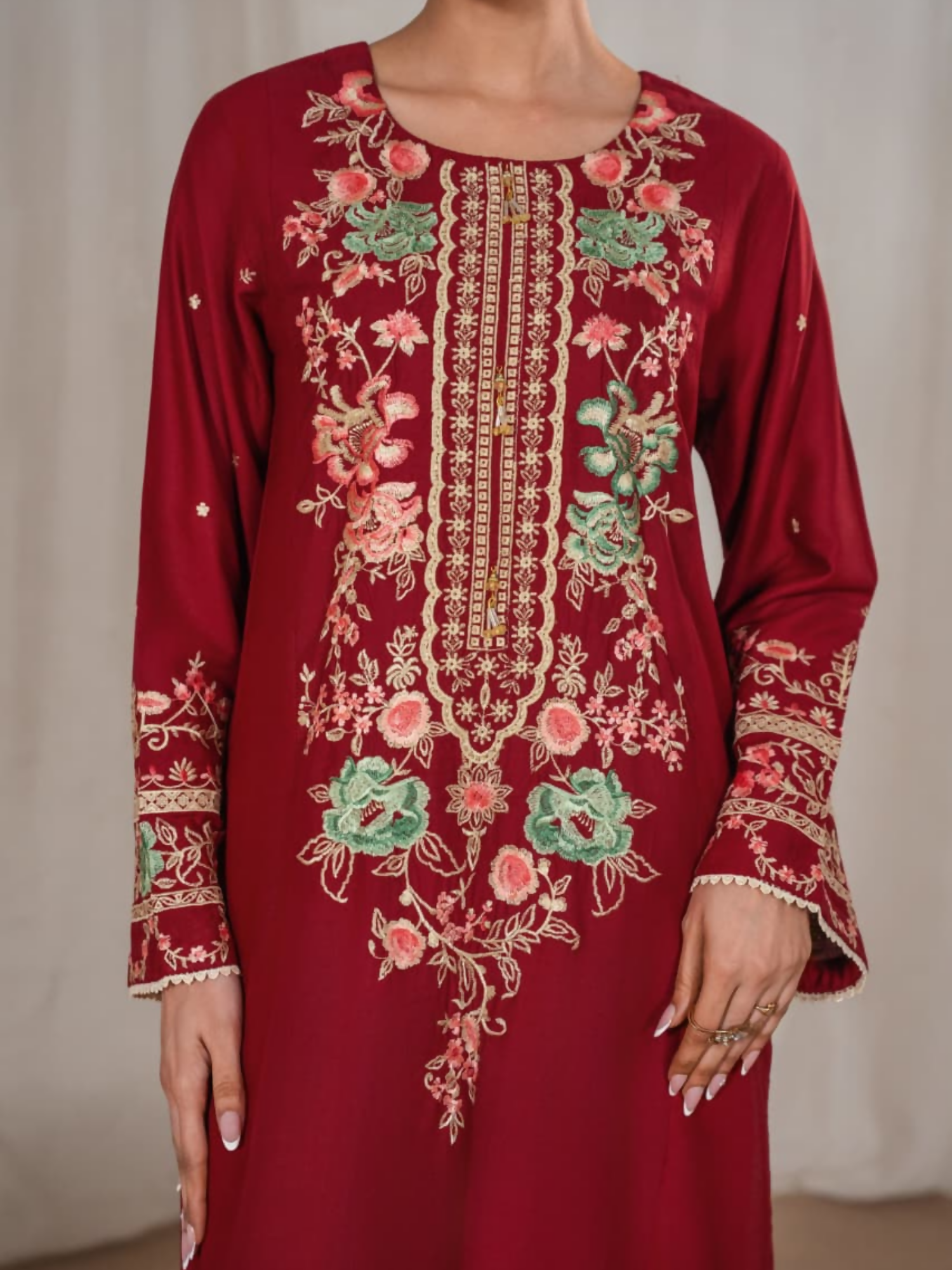 Tehzeeb Libas Linen Embroidered Stitched 3-Piece Suit-Aroha