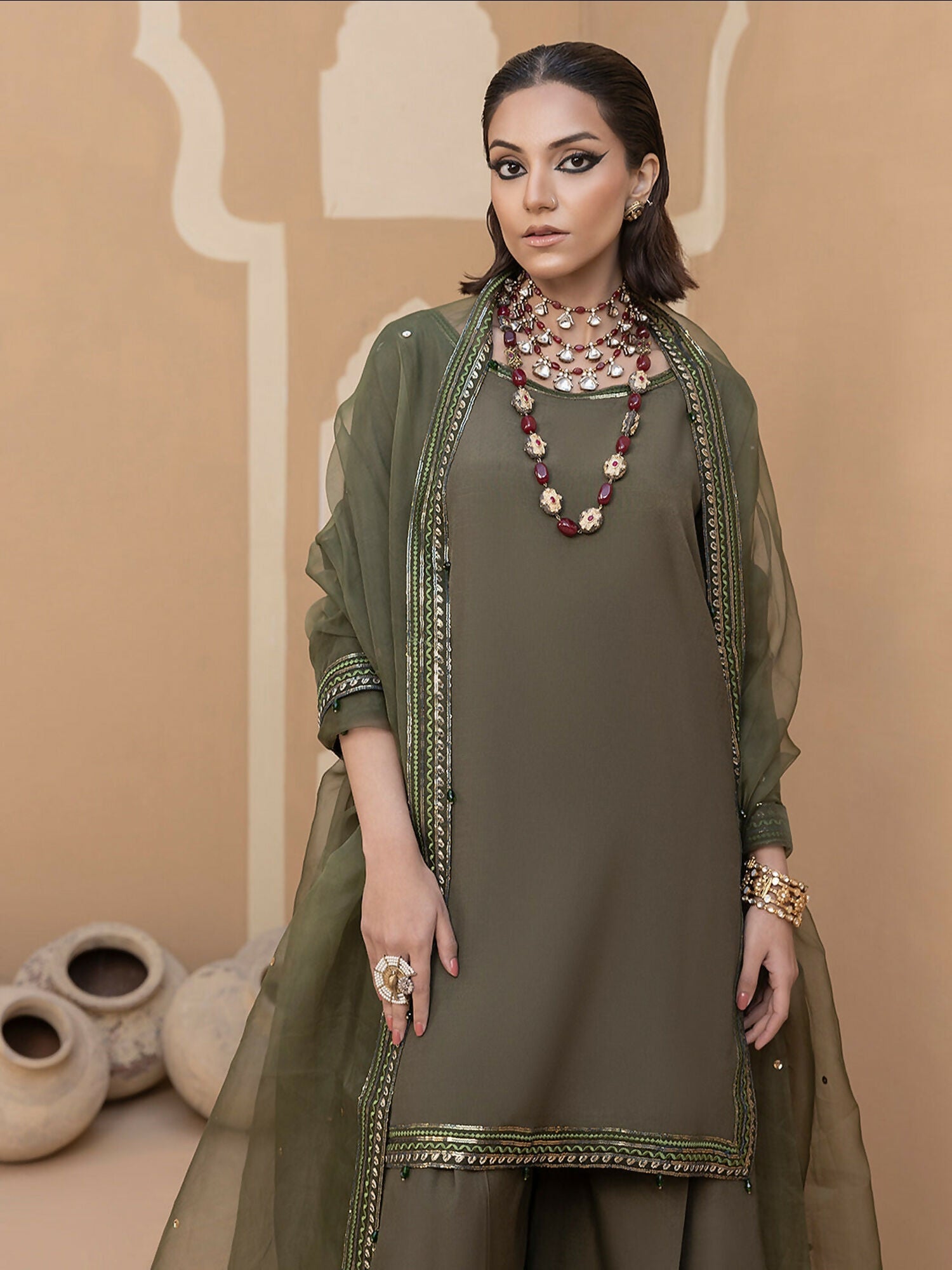 Hemstitch Raw Silk Embroidered Stitched Sharara-Noor