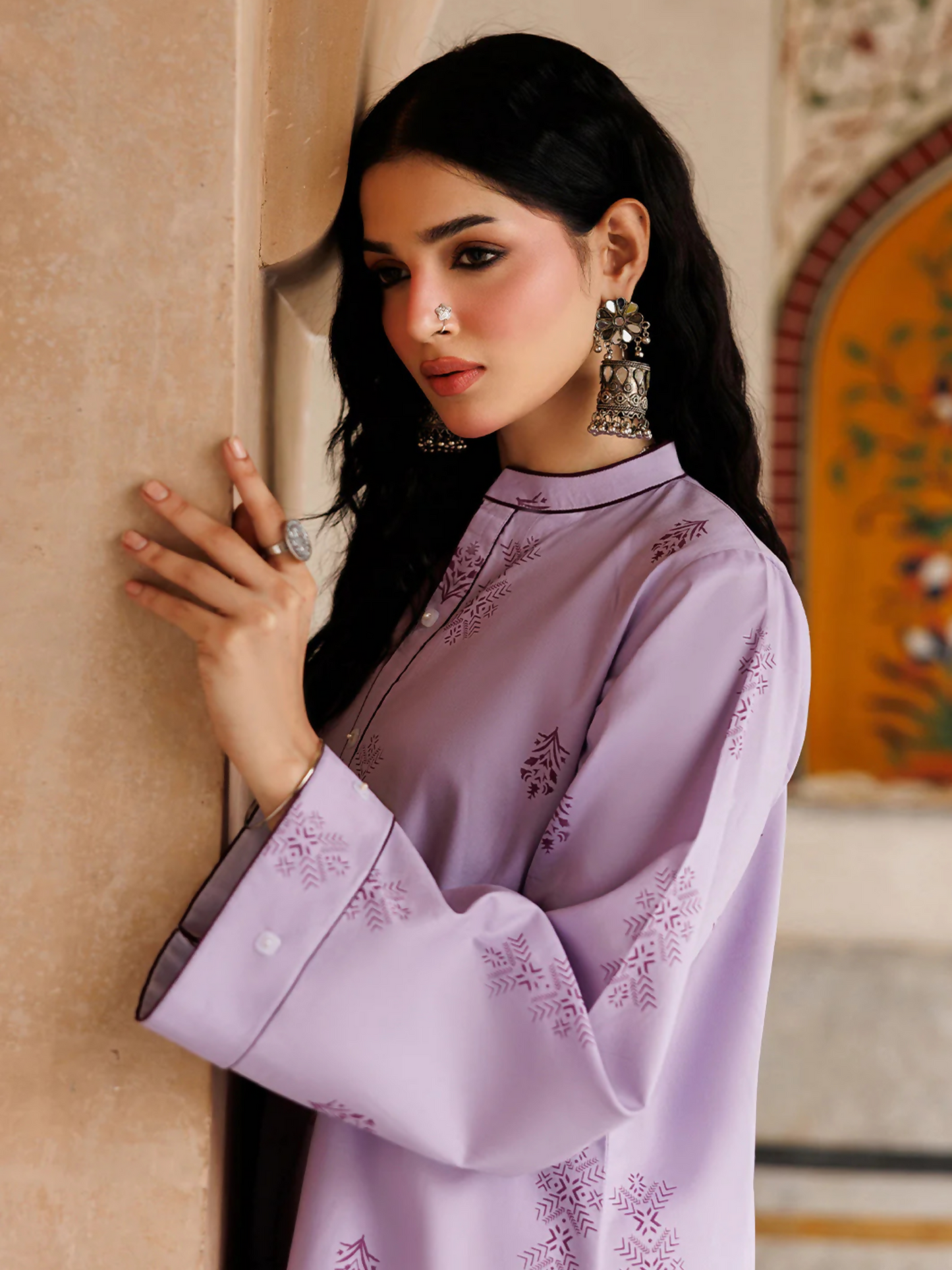 Lilac Panache Apparel Noor Mahal Cotton Printed Stitched Suit-Mehrzaar