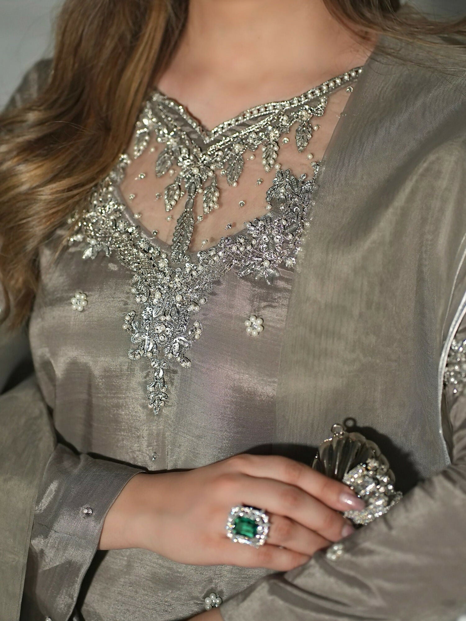 Allure By IH Luxury Pret Raw Silk Embellished Stitched 3-Piece Suit-Adeen