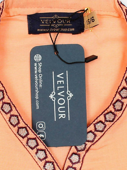 Velvour Girls Cotton Embroidered Stitched 2-Piece Suit-VG131-A