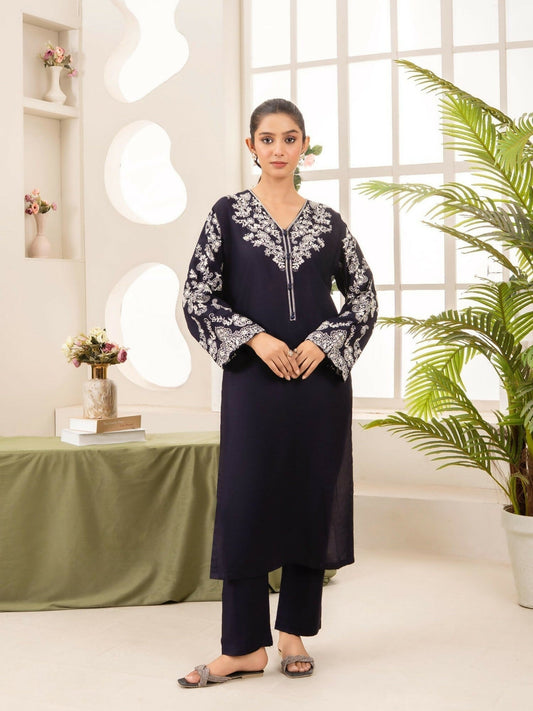 Stylish Collection Aaraish Linen Embroidered Stitched 2-Piece Suit- Blue Garnet