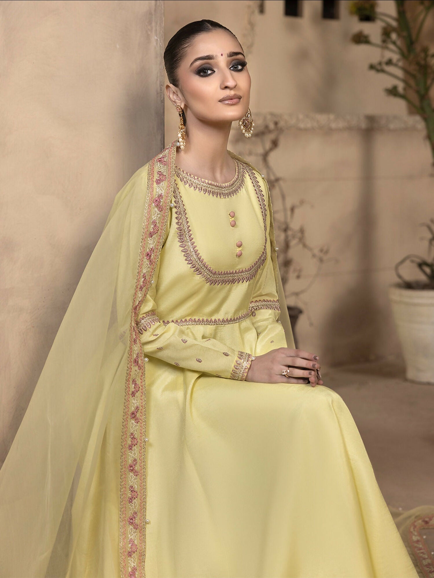 Hemstitch Raw Silk Embellished Stitched Pishwas-Sehar