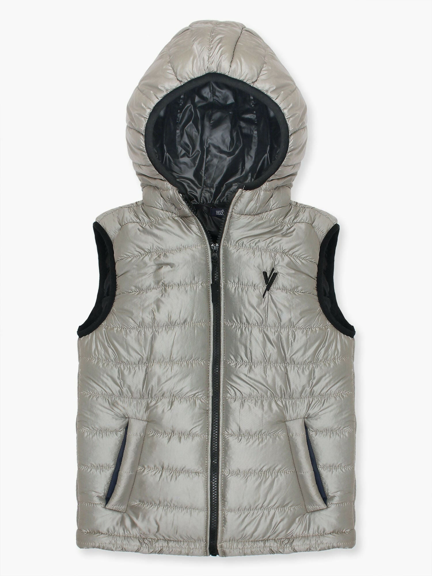Silver Velvour Printed Puffer Jacket-VJ22-A