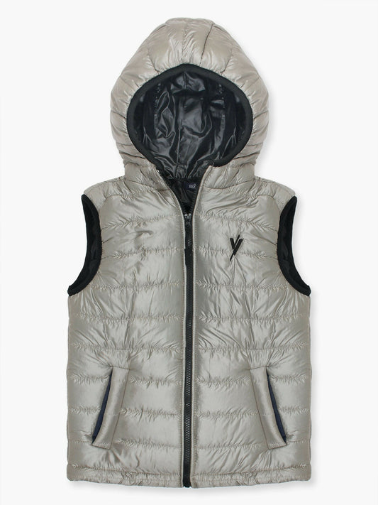Silver Velvour Printed Puffer Jacket-VJ22-A