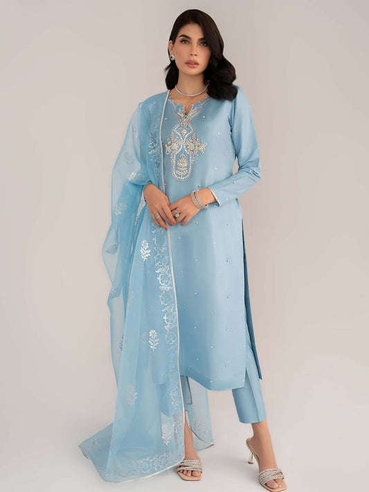 Allure By IH Raw Silk Embellished Stitched 3-Piece Suit-Dawn