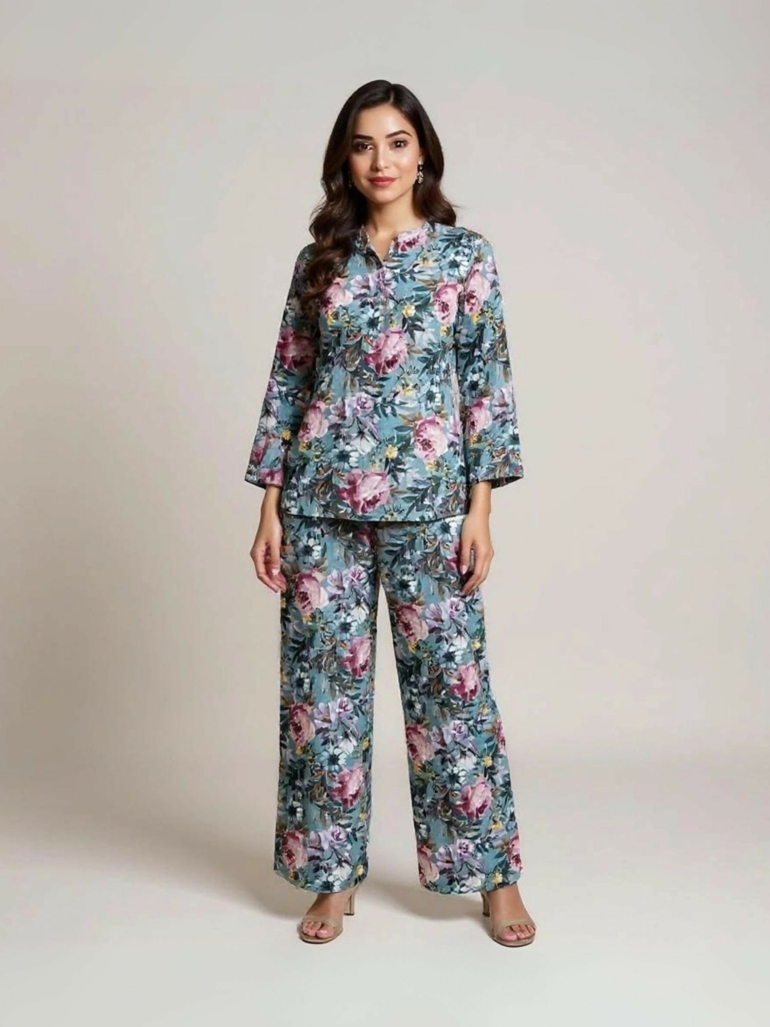 Bin Shaukat unstitched 2-piece digital lawn suit with all-over print and matching printed trouser